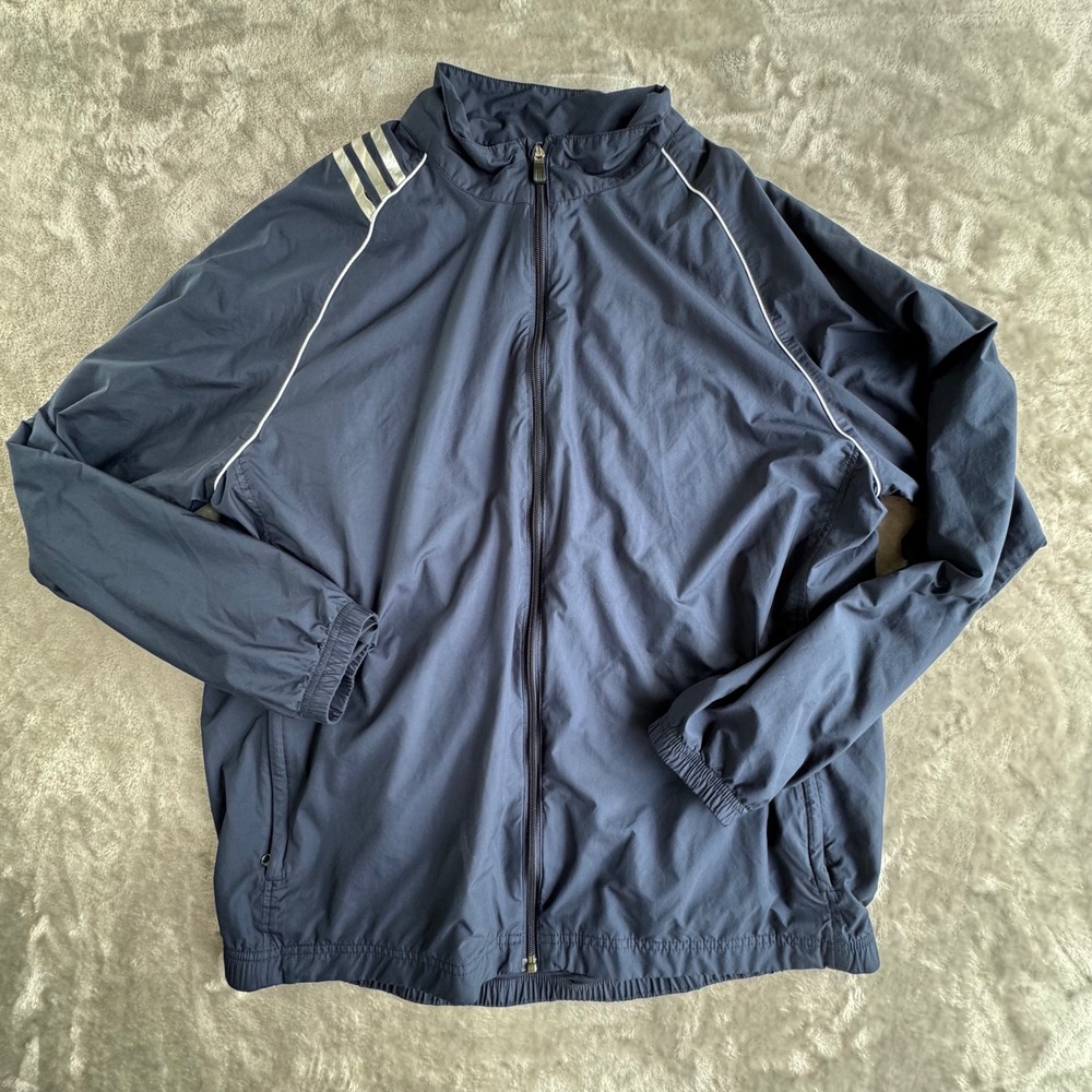 Adidas‎ Climaproof Golf Jacket Mens XL Navy Blue Full Zip Windbreaker Rain Shell